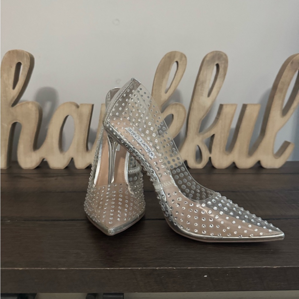 Steve Madden Clear Silver Studded Heels